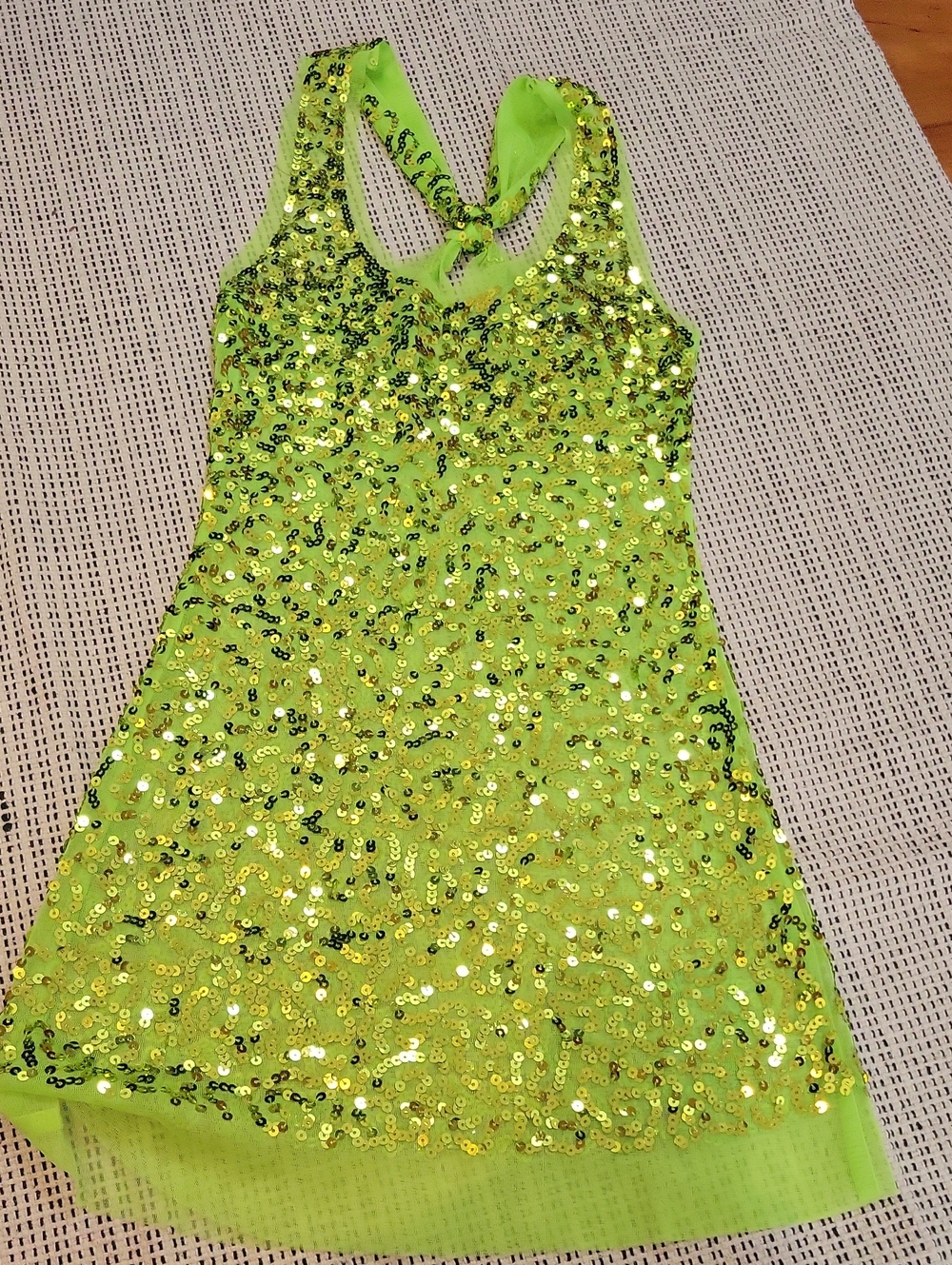 Women's Neon Lime Sequin Racerback Mesh Tank Top XS